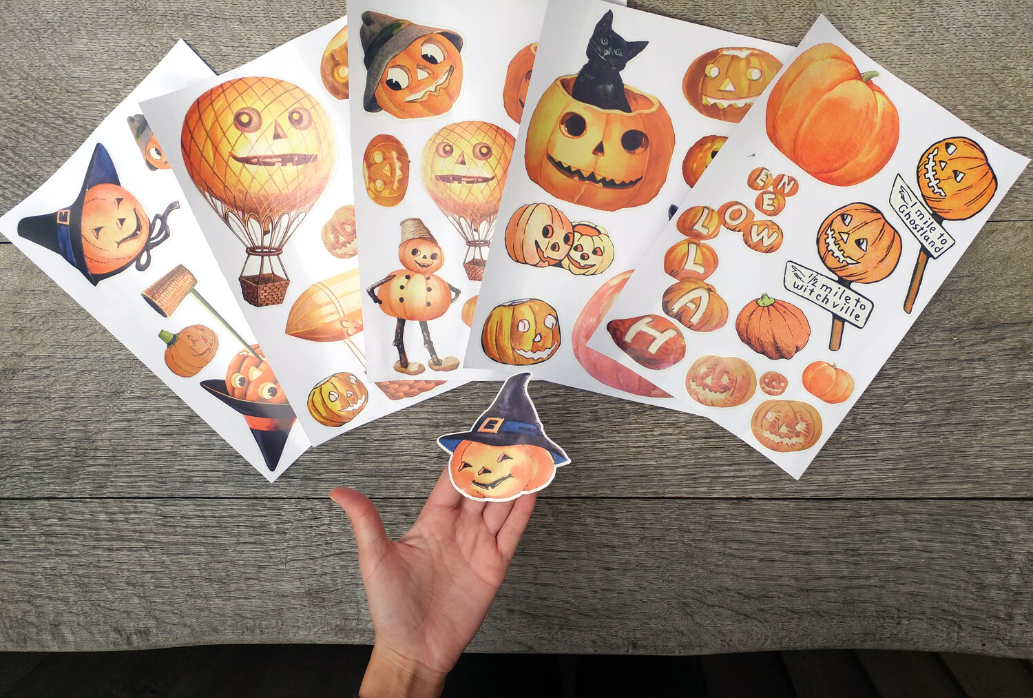 Vinyl Wall Stickers/VINTAGE HALLOWEEN PUMPKINS/Waterproof, Outdoor, Wall-Safe