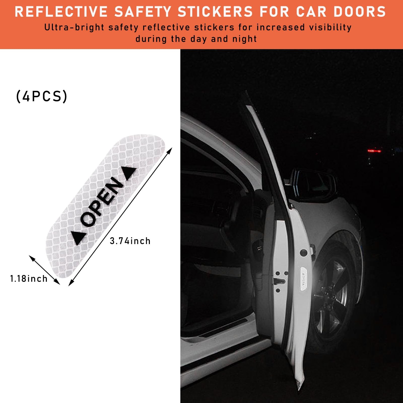 4Pcs Car Door Open Reflective Stickers Night Visibility Warning Protective Strip