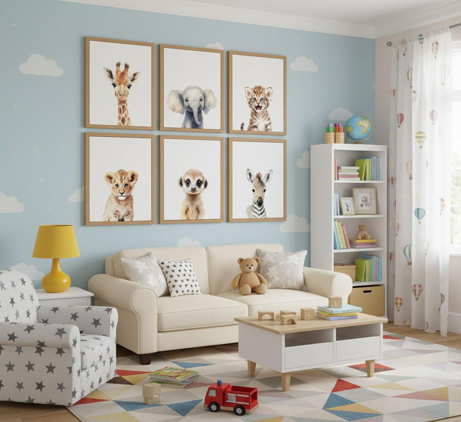 6Pcs Safari Animal Nursery Canvas Wall Art Cute Elephant Giraffe Leopard Zebra D