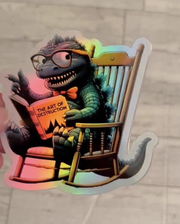 3Inch Godzilla Reading Book Holographic 3 Inch Waterproof Sticker