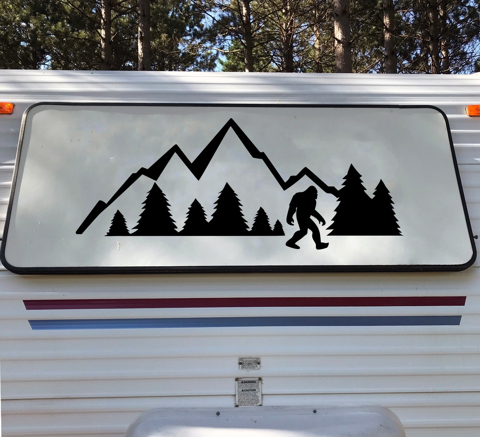 Bigfoot Mountains Scene V7 Vinyl Decal | Sasquatch PNW Trees Camping | Sticker