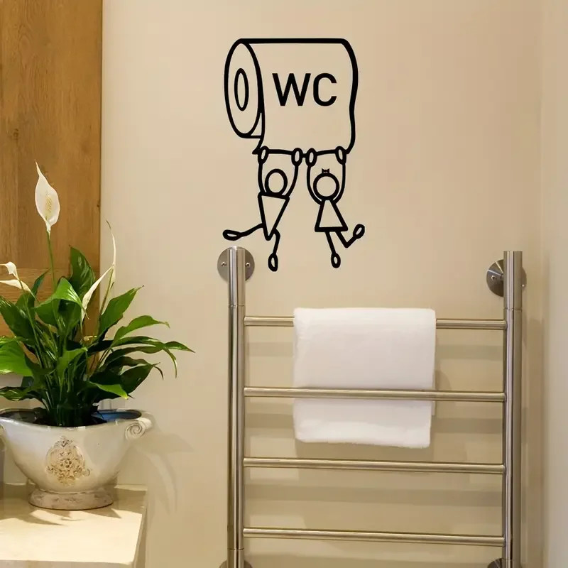 1pc Cartoon "WC" Vinyl Sticker – Playful Toilet Wall Art for Men Women Humorous