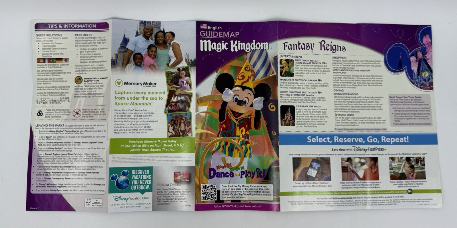 Walt Disney World Magic Kingdom Fall 2015 Park Guide Map "Move It Shake It”