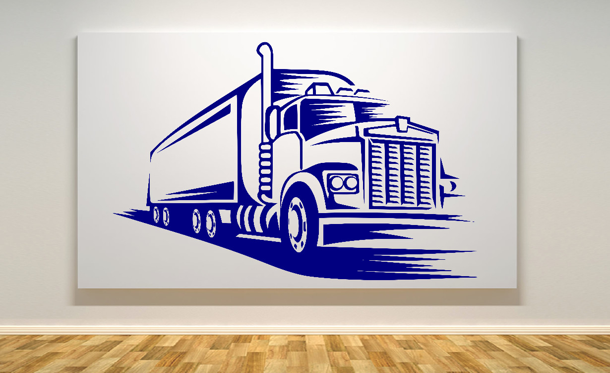 Semi Truck 18 Wheeler Large Wall Art Vinyl Decal Your Choice of Color 22×34"