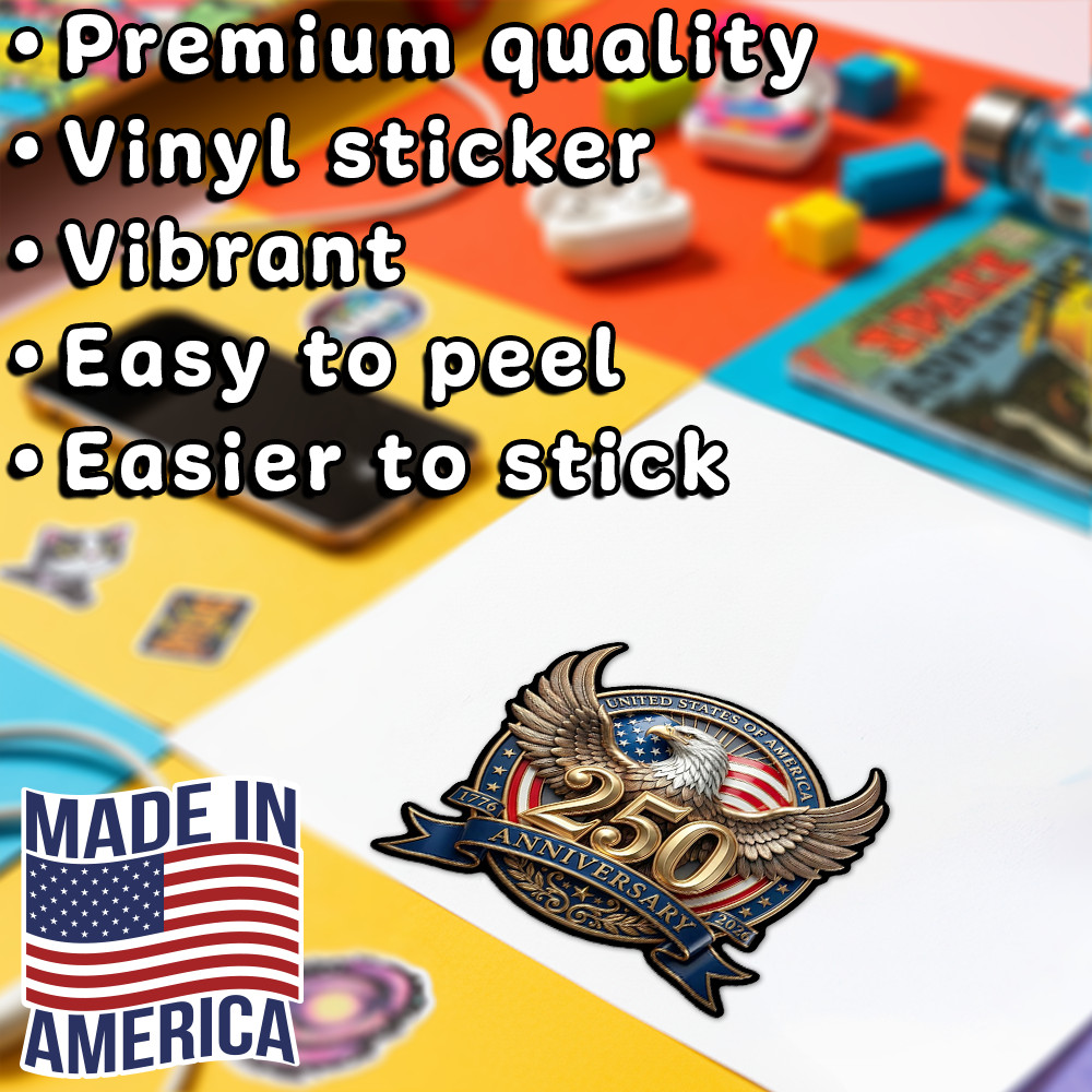 USA 250 Anniversary Bald Eagle Patriotic Vinyl Sticker Decal Car Window (3"x3")