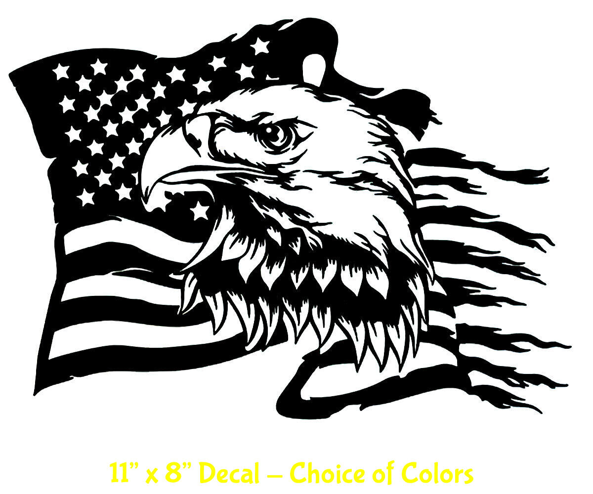Bald Eagle Flag 11" x 8" Graphic Vinyl Decal Car Truck Window Wall Door Mirror