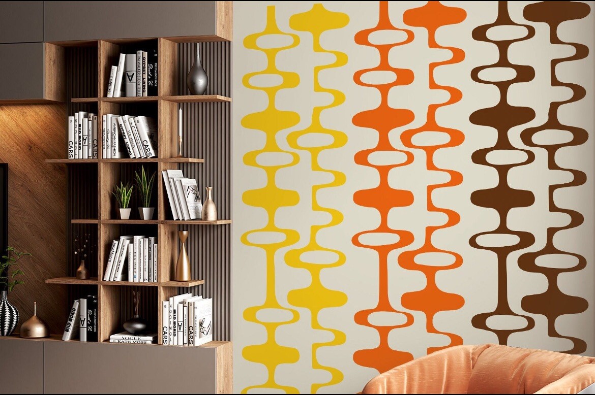 Modern Decor Atomic Age Oval And Stripes Modern Midcentury Wall Decal