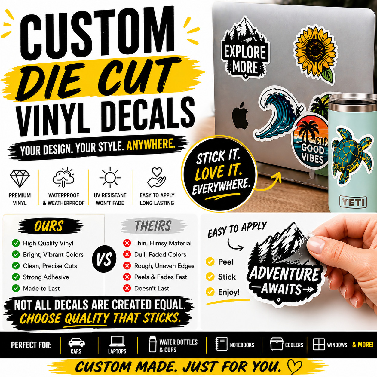 Custom Personalized Die Cut Vinyl Decal Sticker – Any Text & Name – Graphics