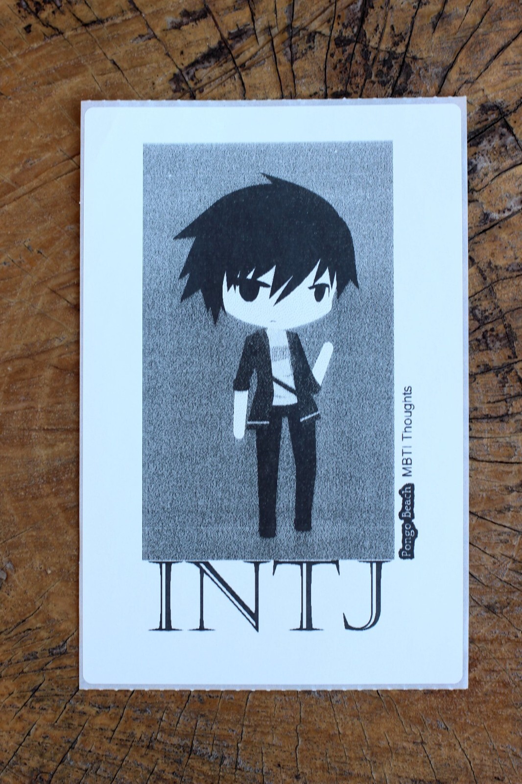INTJ Boy B/W 4"x6" Thermal Sticker – Kawaii Anime Chibi – MBTI – Pongo Beach
