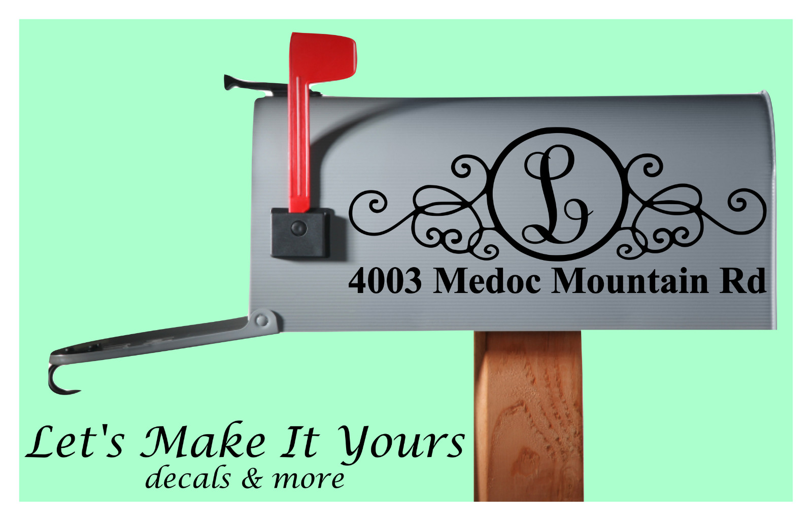 Fancy Last Name Initial Street Address Door Numbers Both Side Mailbox Decal