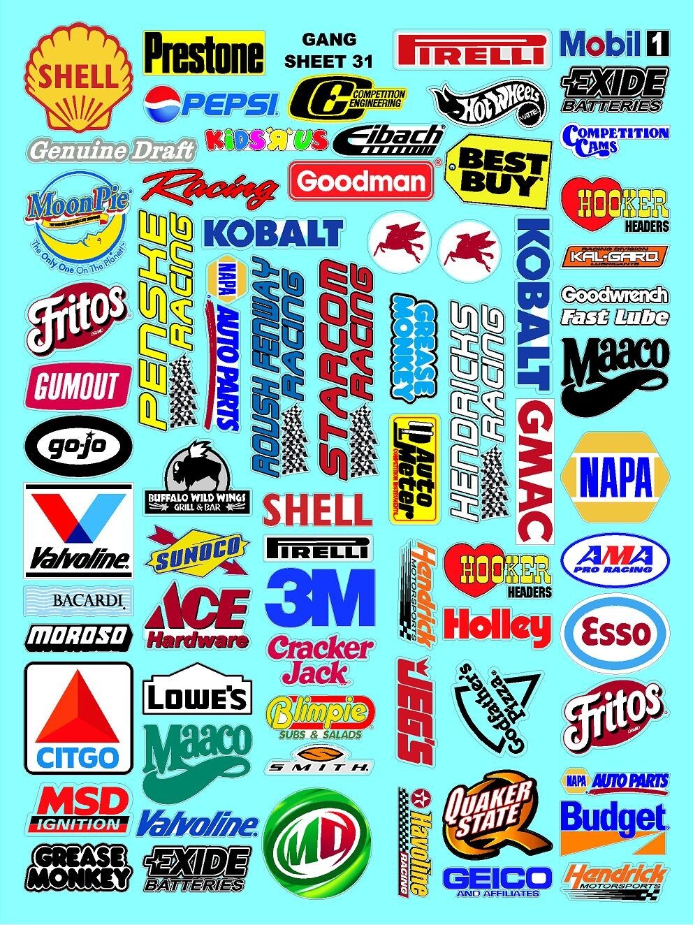 White Vinyl Sticker Sheet 31 F1sponsor-R/C MODEL Decal fits 1/24-1/16 Scale CUT