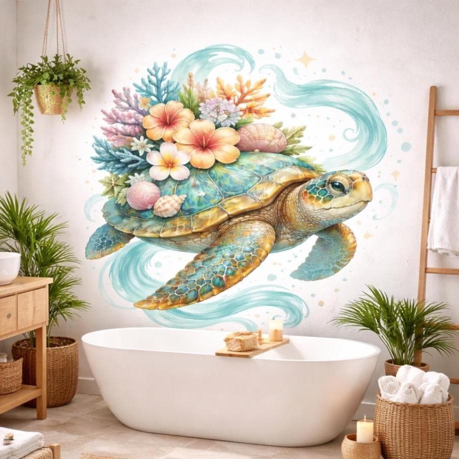 Sea Turtle Wall Decal | Tropical Floral Wall Sticker