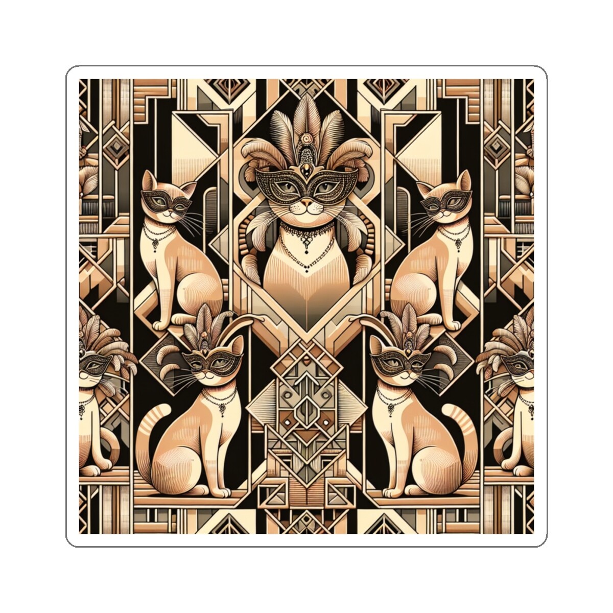 Sticker Art Deco Masquerade Mask Cats Wallpaper Pattern 2×2" 3×3" 4×4" 6×6" Gift