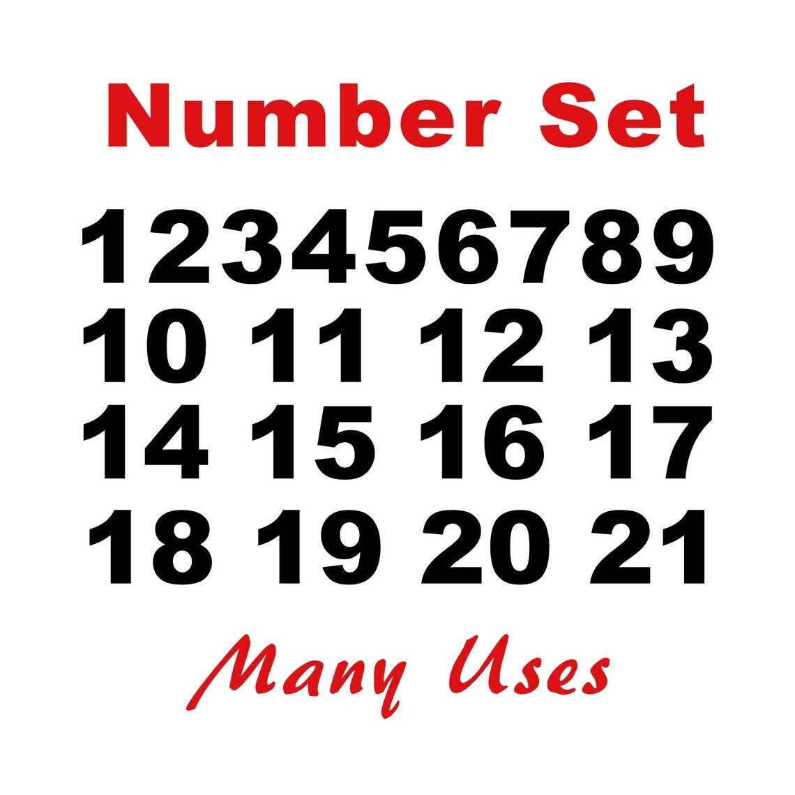 Numbers Set 1 – 21 Vinyl Decal Stickers Color BLACK – Vehicle Id Sports Boards