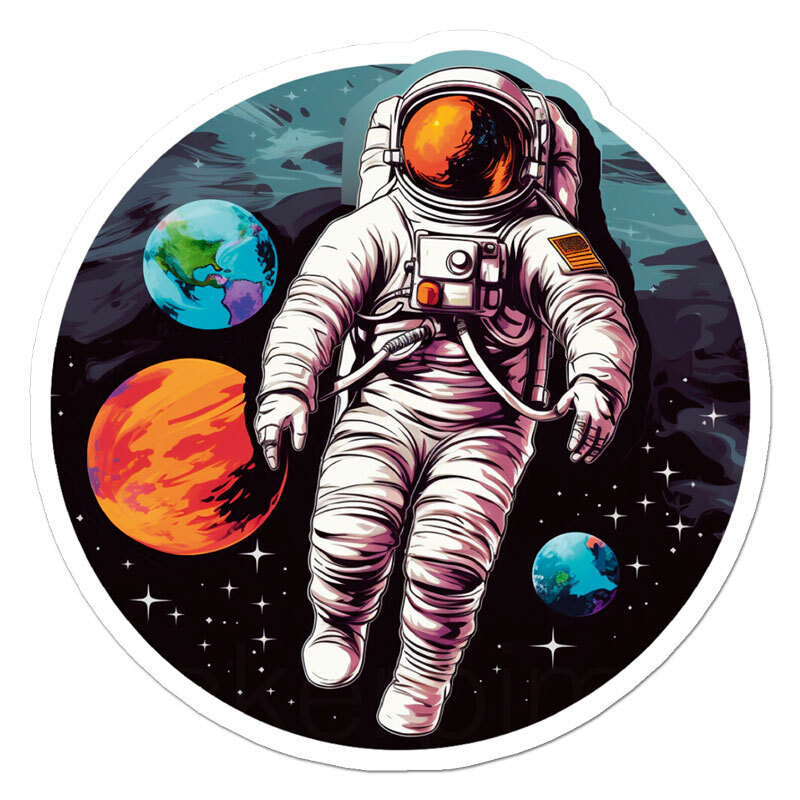 Spaceman Astronaut Planets, Vinyl Decal Sticker, Indoor Outdoor, 3 Sizes, #11733