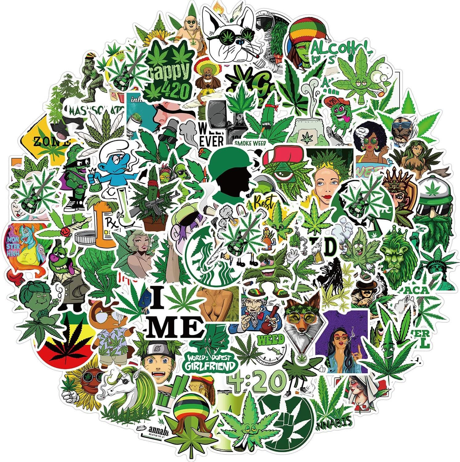 200pcs Weed Stickers 420 Funny cannabis Character Smoking Marijuana Hippie Decal