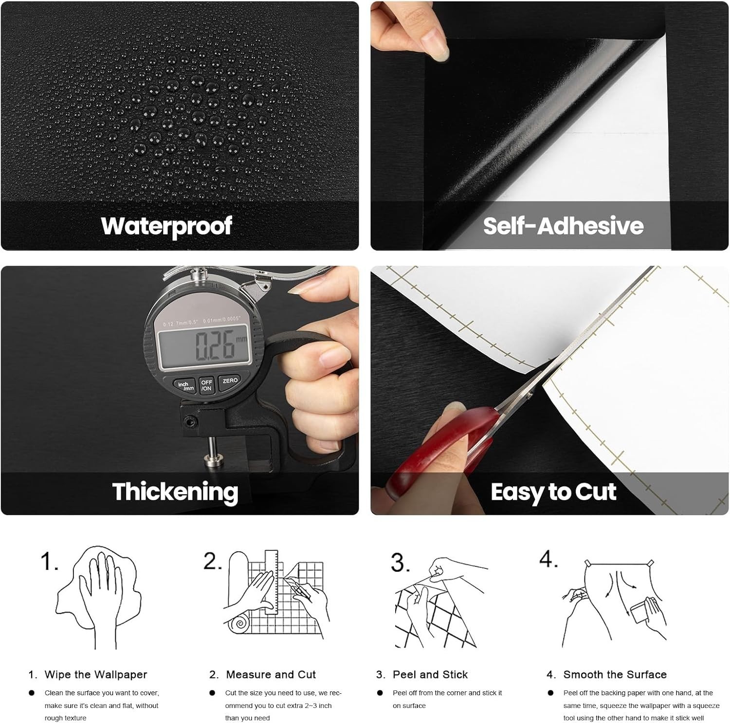 Black Metallic Brushed Stainless Steel Appliance Wrap – Peel & Stick, Heat-Re…