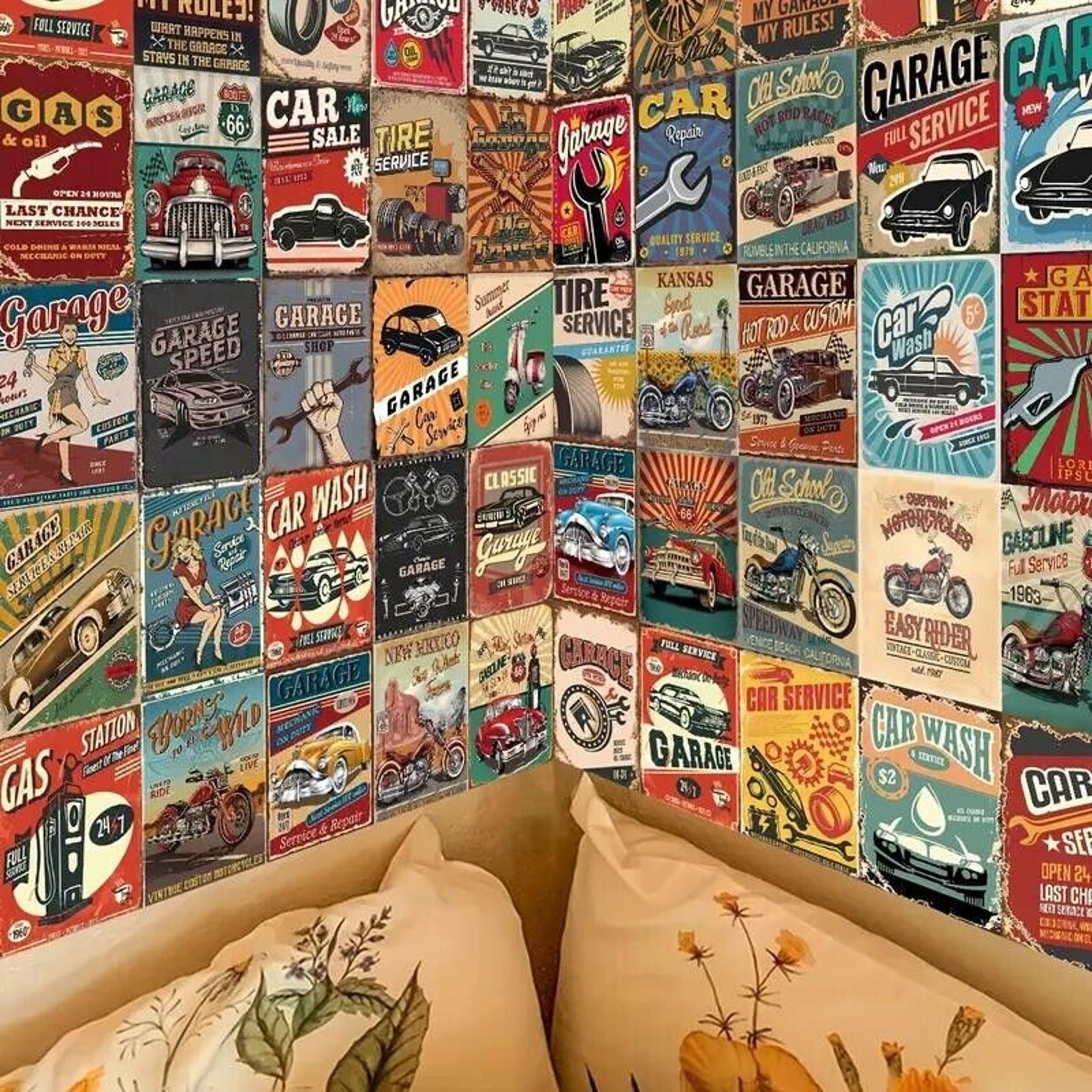 50pcs Vintage Retro Style Car & Petroliana 4x6in Poster Prints Wall Collage Kit