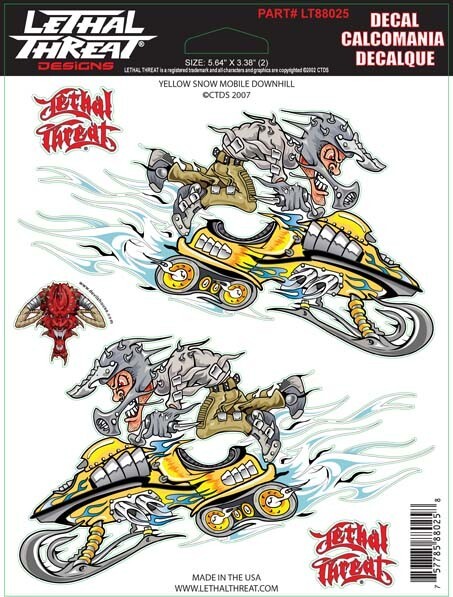 NEW LETHAL THREAT SNOWMOBILE DOWNHILL YELLOW DECAL STICKER 6"x6" LT88025