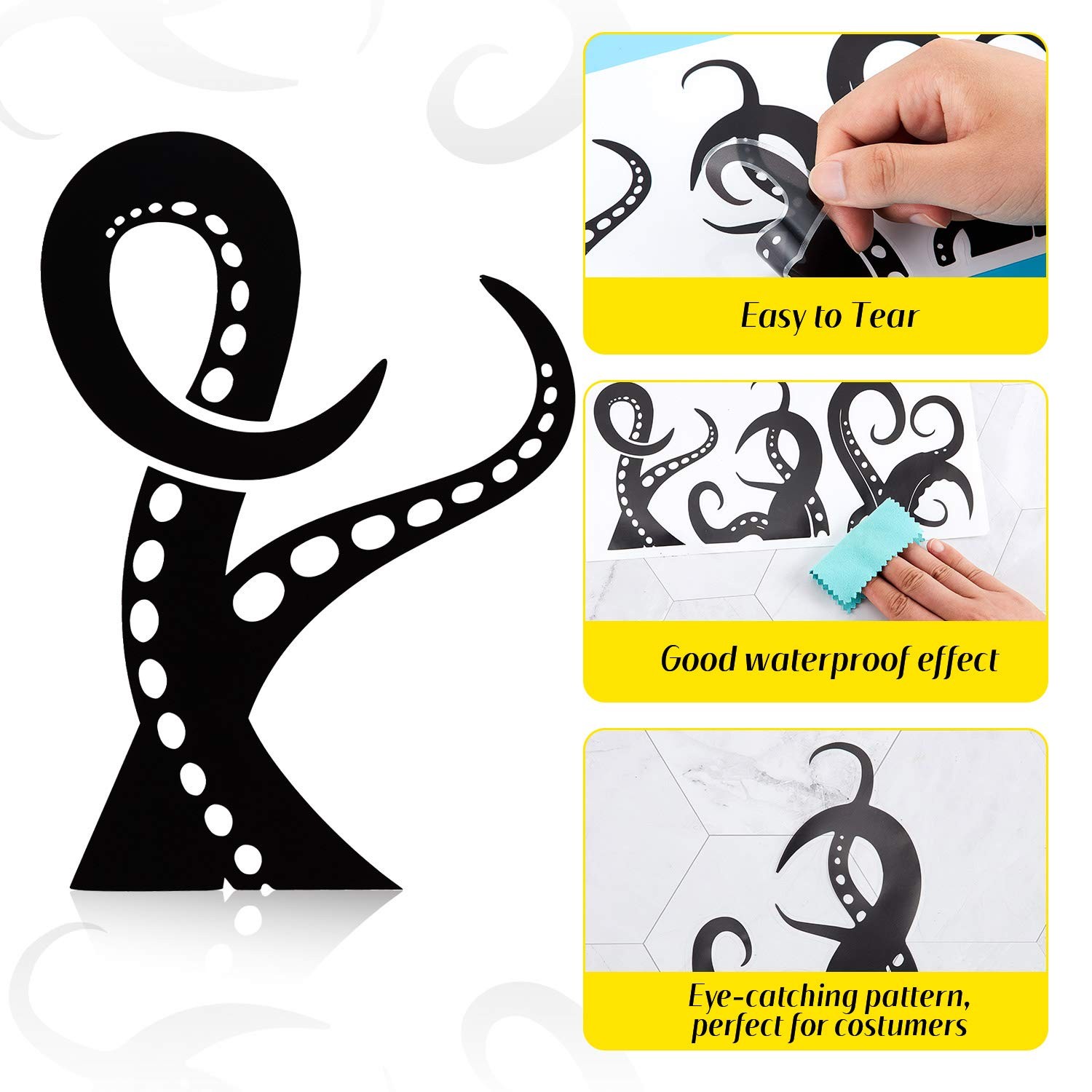 Outus 15 Pieces Kraken Octopus Toilet Tentacles Wall Decals Decor Black