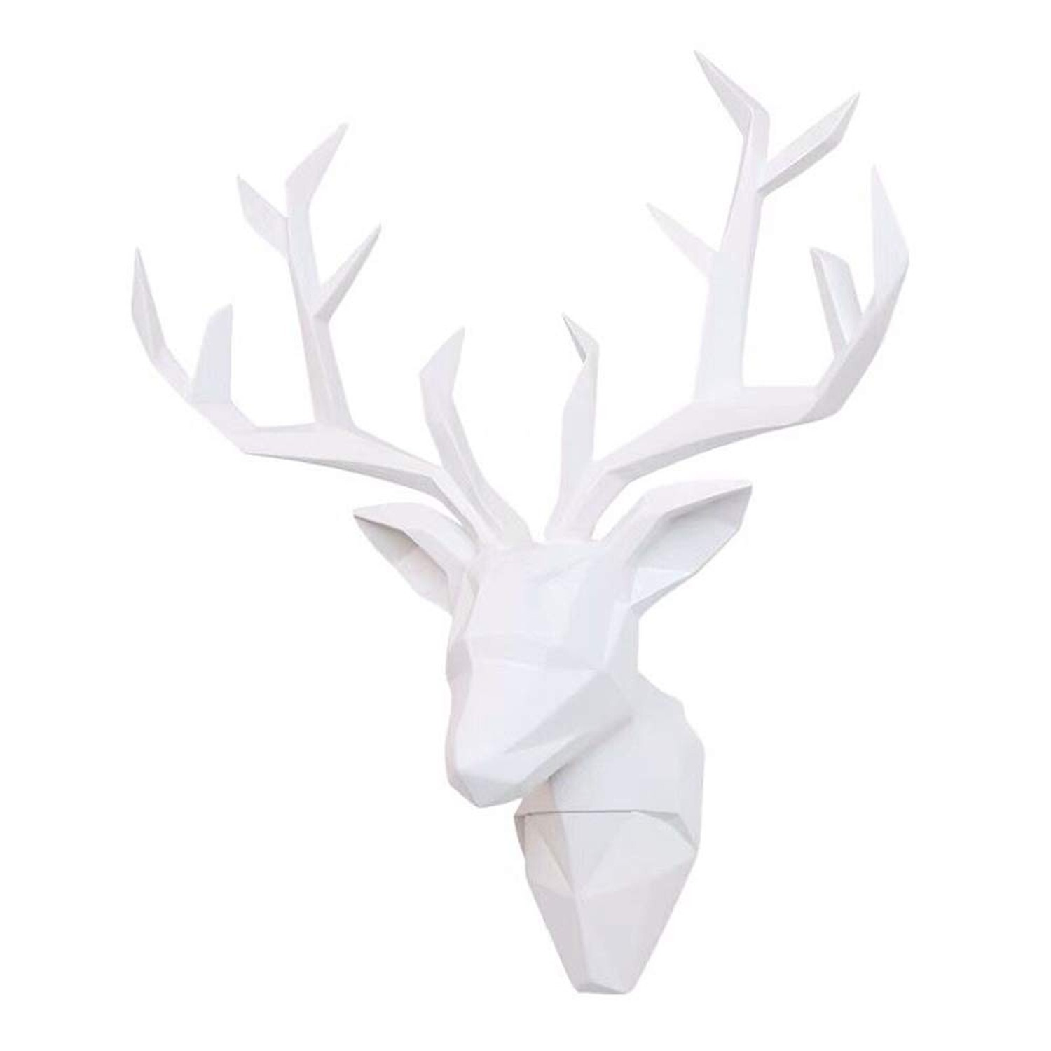 YJ Home Deer Head Wall Art – Geometrial Deer Head Sculpture Home Decor (White…