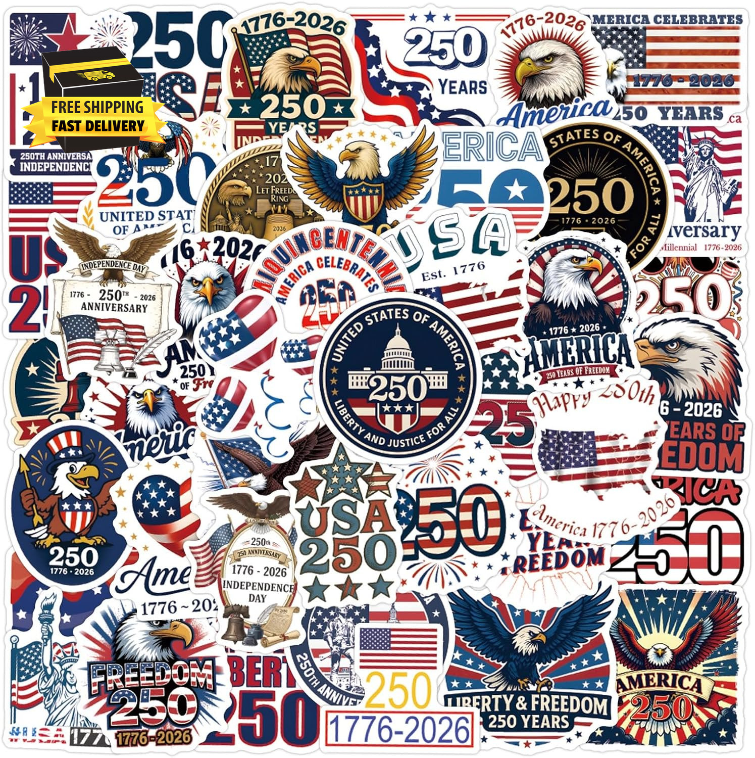 55Pcs United States 250Th Anniversary 1776 2026 Stickers Retro American 250 Year
