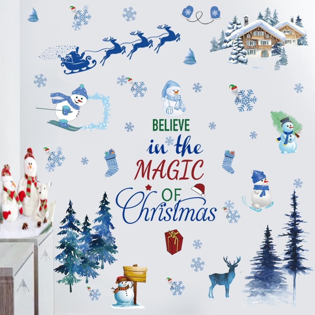 Christmas Wall Decals Santa Claus Tree Vinyl Sticker Holiday Decor for Home