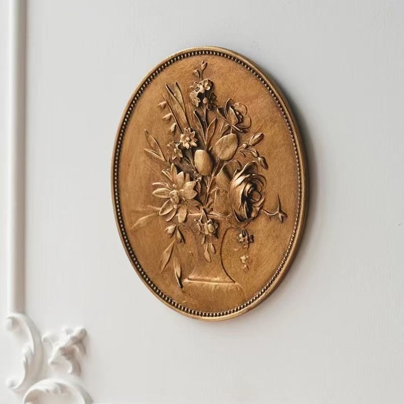 Vintage Gold Floral Relief Wall Art – French Baroque Style Oval Plaque, European