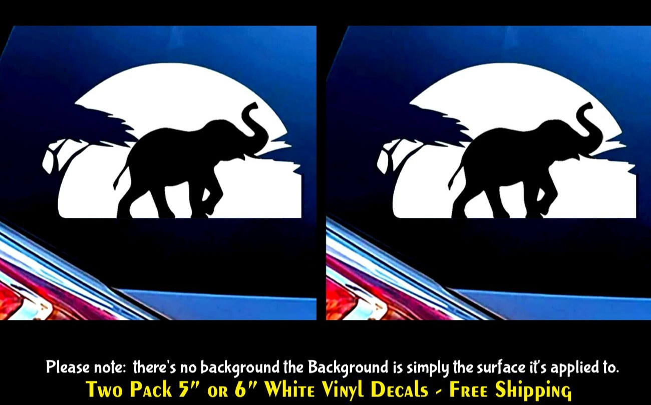 African Elephant Safari Two Pack White Vinyl Decals Vehicles Any Flat Surface
