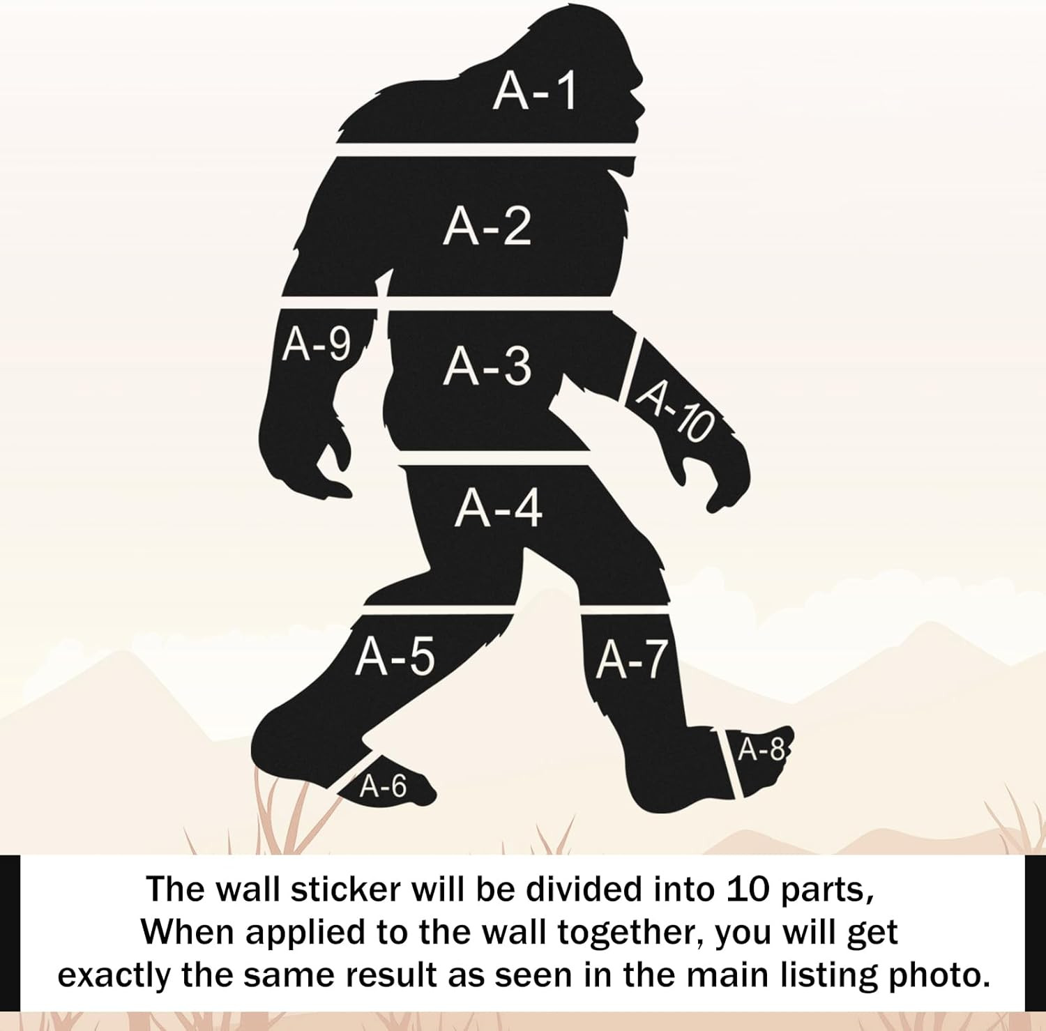 Large Bigfoot Wall Decal 60 X 42 Inch Sasquatch Big Foot Silhouette Peel and Sti