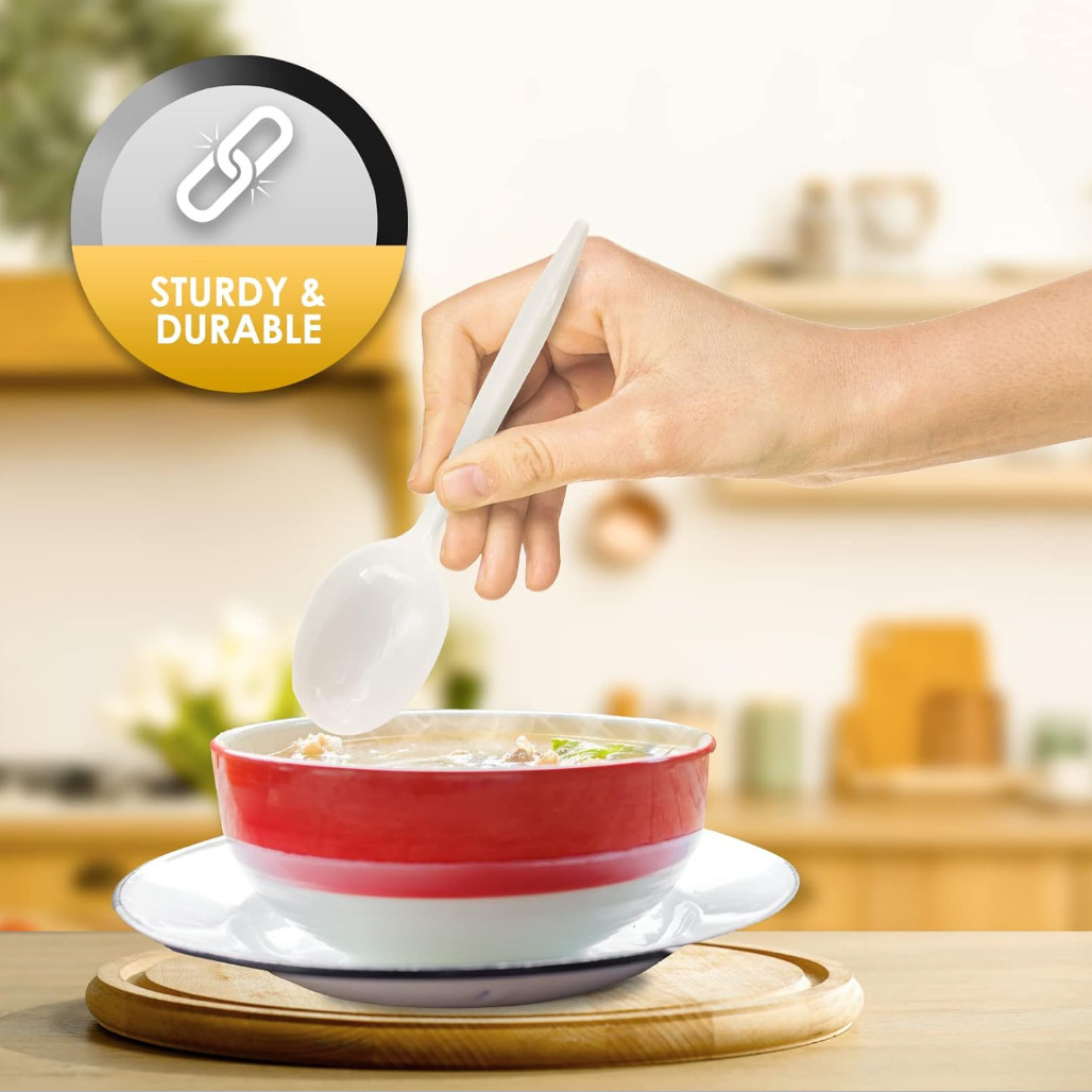 Bulk Disposable Plastic White Single Use Soup Spoons For Restaurants,Delis,Event