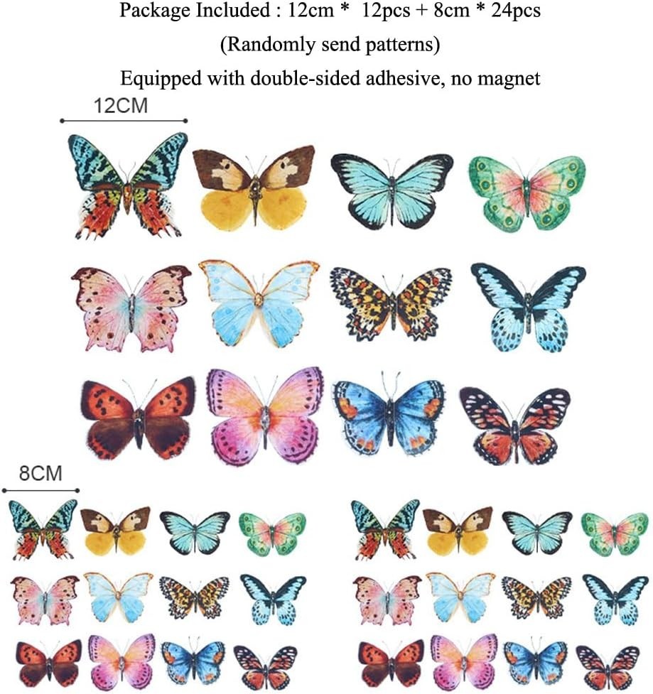 36 Pcs Watercolor Butterfly 3D Wall Stickers Butterflies Room Home Decoration…