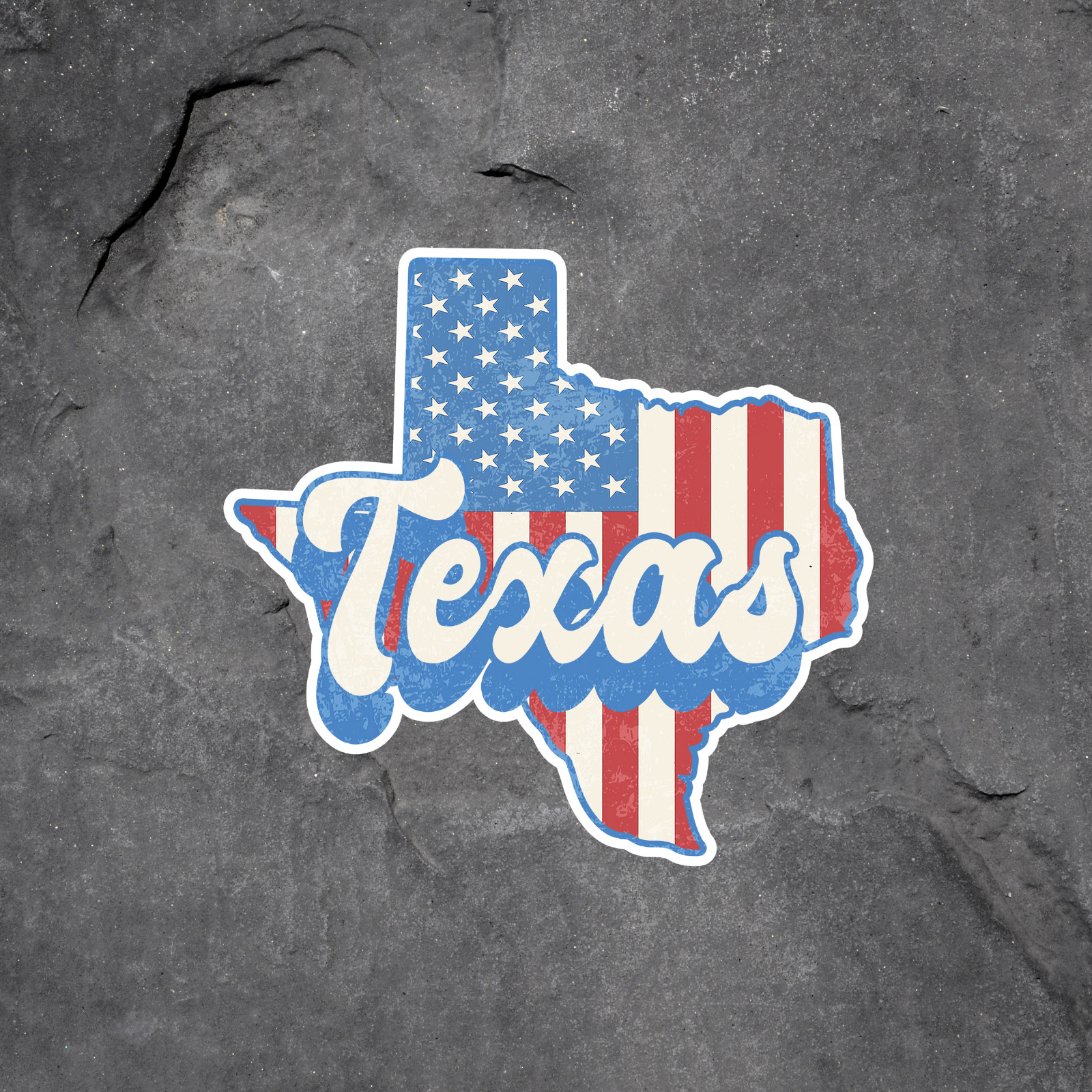 Texas Sticker Vinyl Decal Vintage American Flag State Retro Script Patriotic