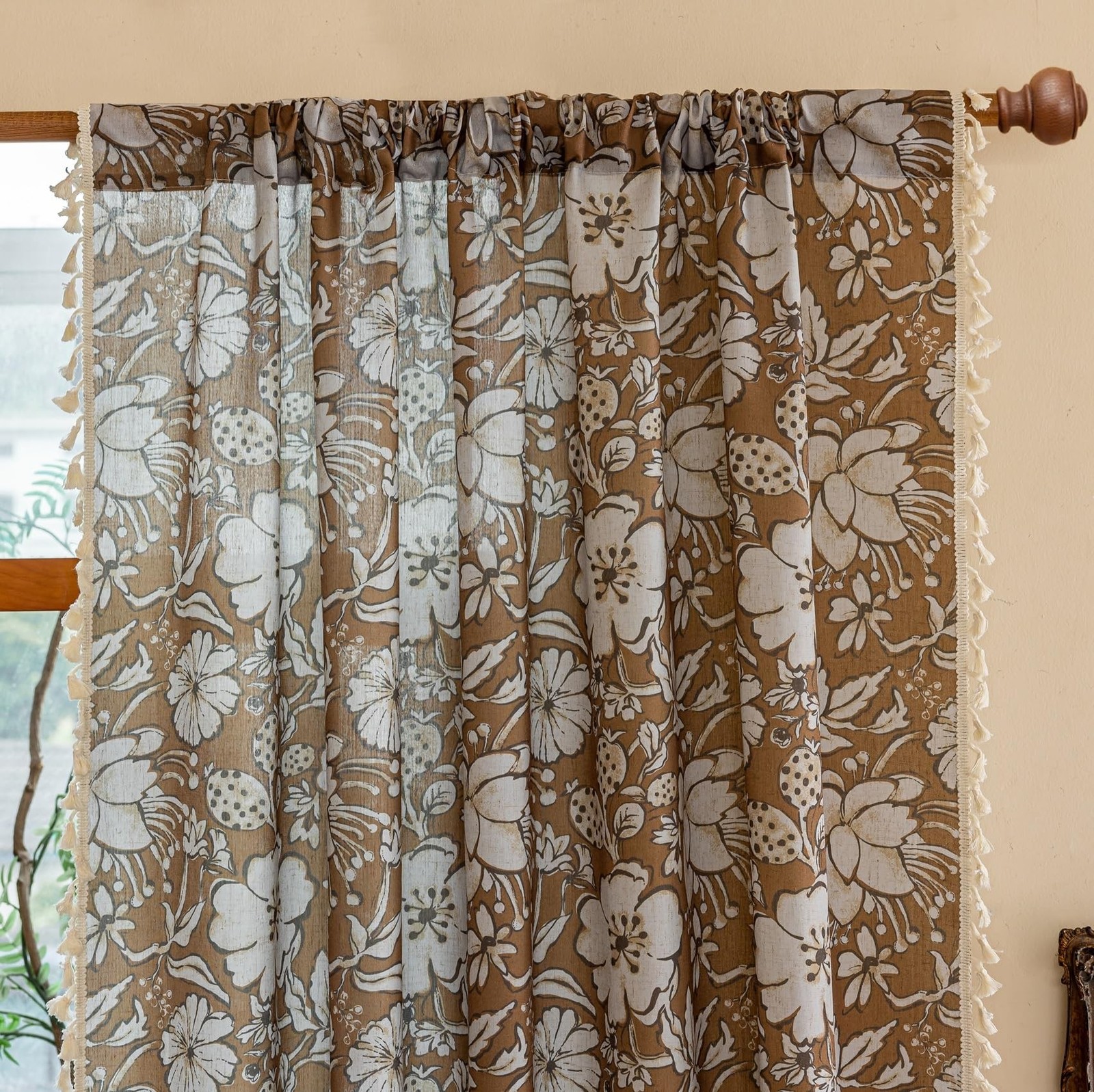 YJ YANJUN Boho Living Room Curtains 84 Inch Length 2 Panels Rustic Hope Flora…