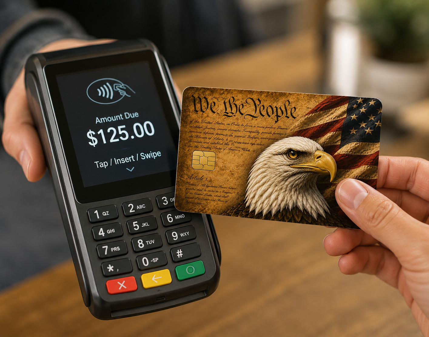 USA Flag Bald Eagle WE THE PEOPLE Credit Debit Card Skin Cover Sticker