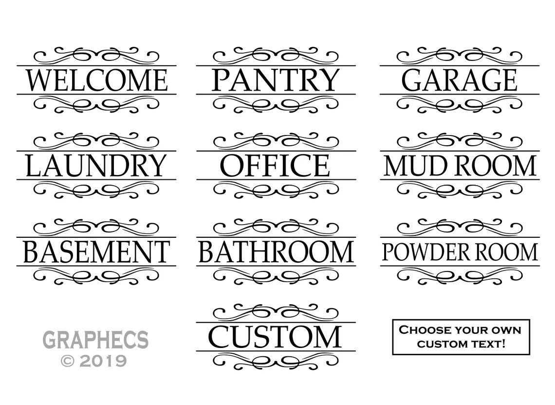 Custom Door Labels Personalized Sticker Decals Pantry, Laundry, Welcome, Door