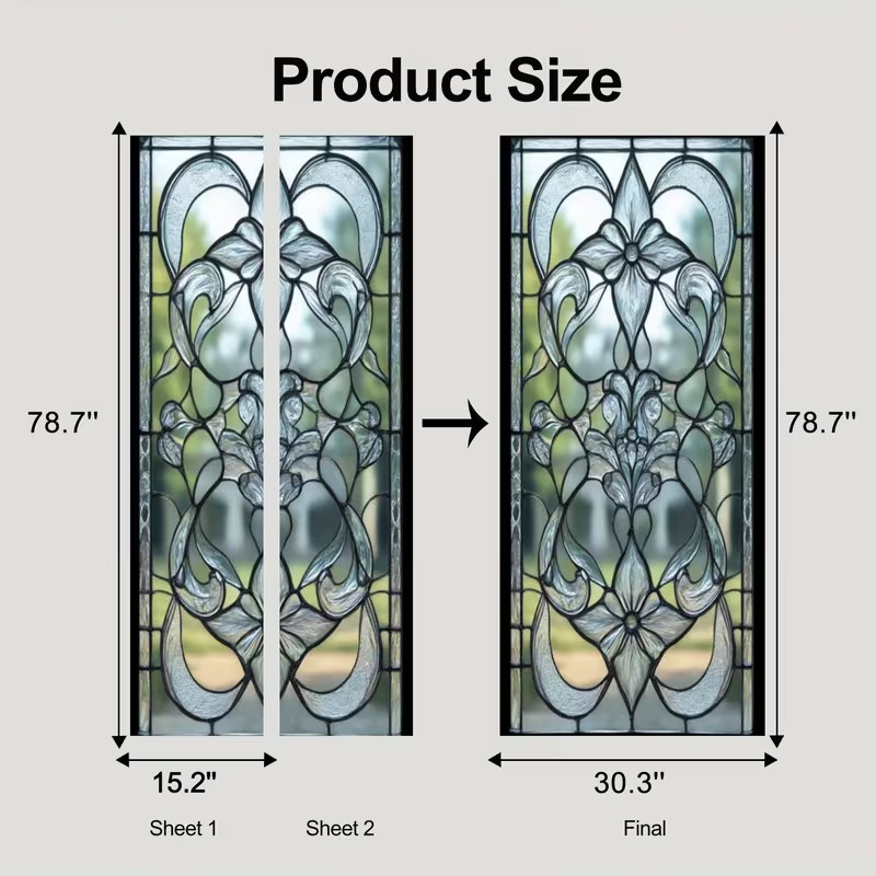 Elegant Door Sticker Featuring a Stained Floral Design Not See Through