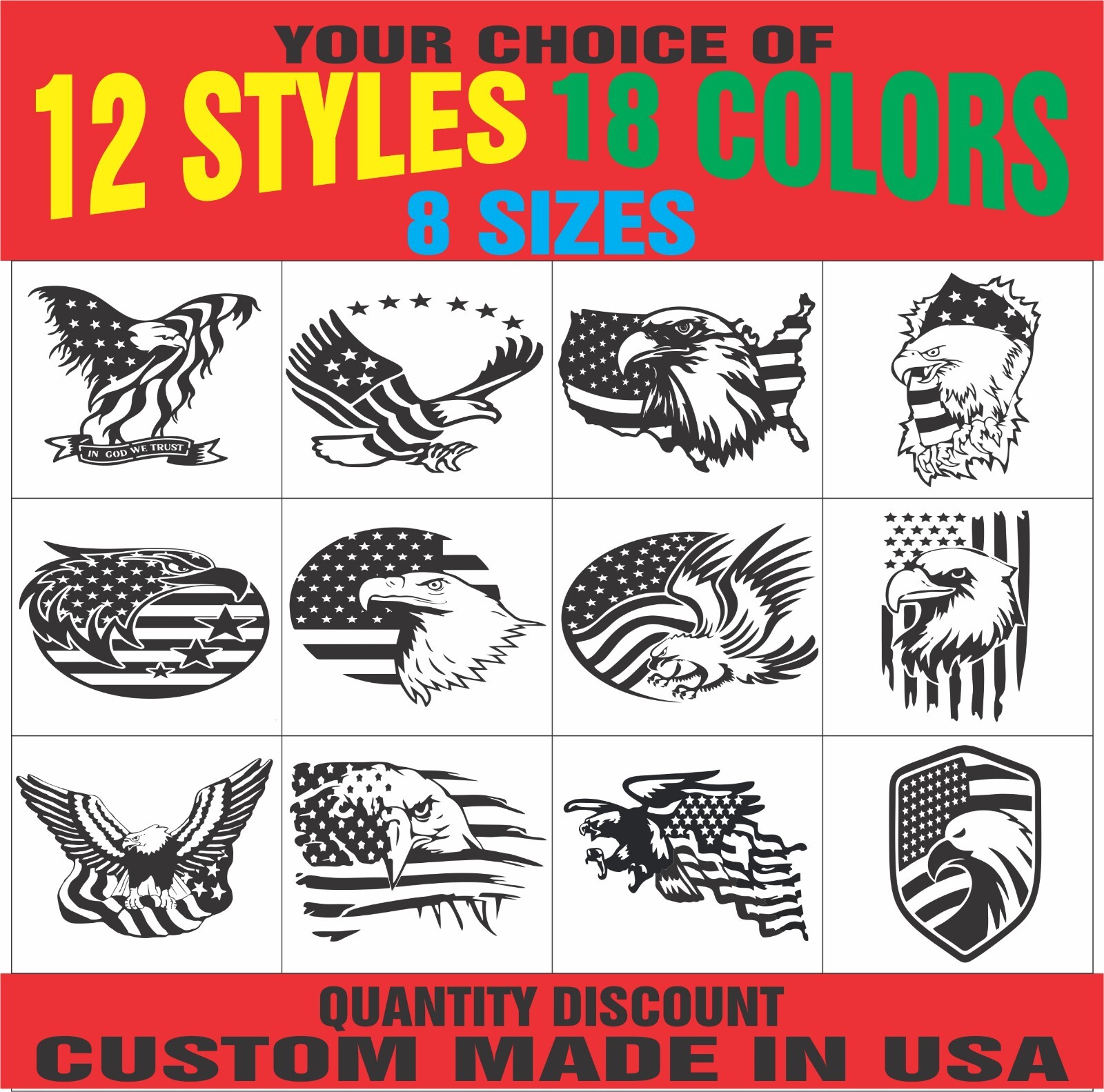 USA American Flag Eagle Vinyl Decal Sticker Silhouette for Car, Laptops Window