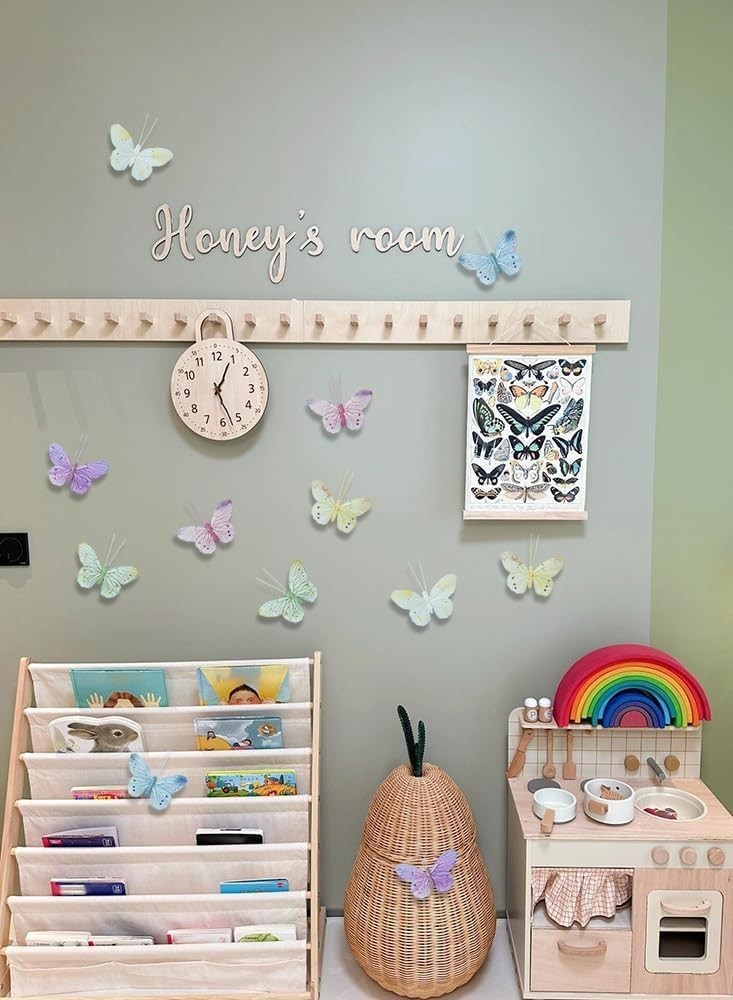 12PCS Feather 3D Butterfly Wall Stickers Pastel Colored Pink Purple Blue Yellow