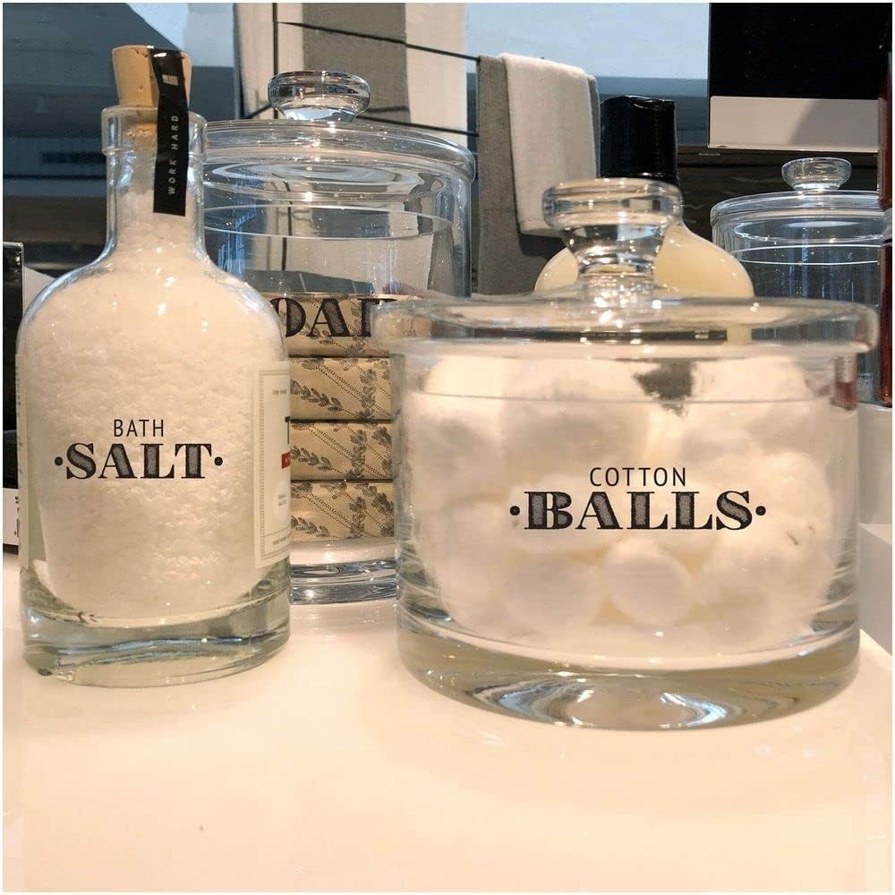 Clear Background Labels with Black Letters for Bathroom Organization and Style