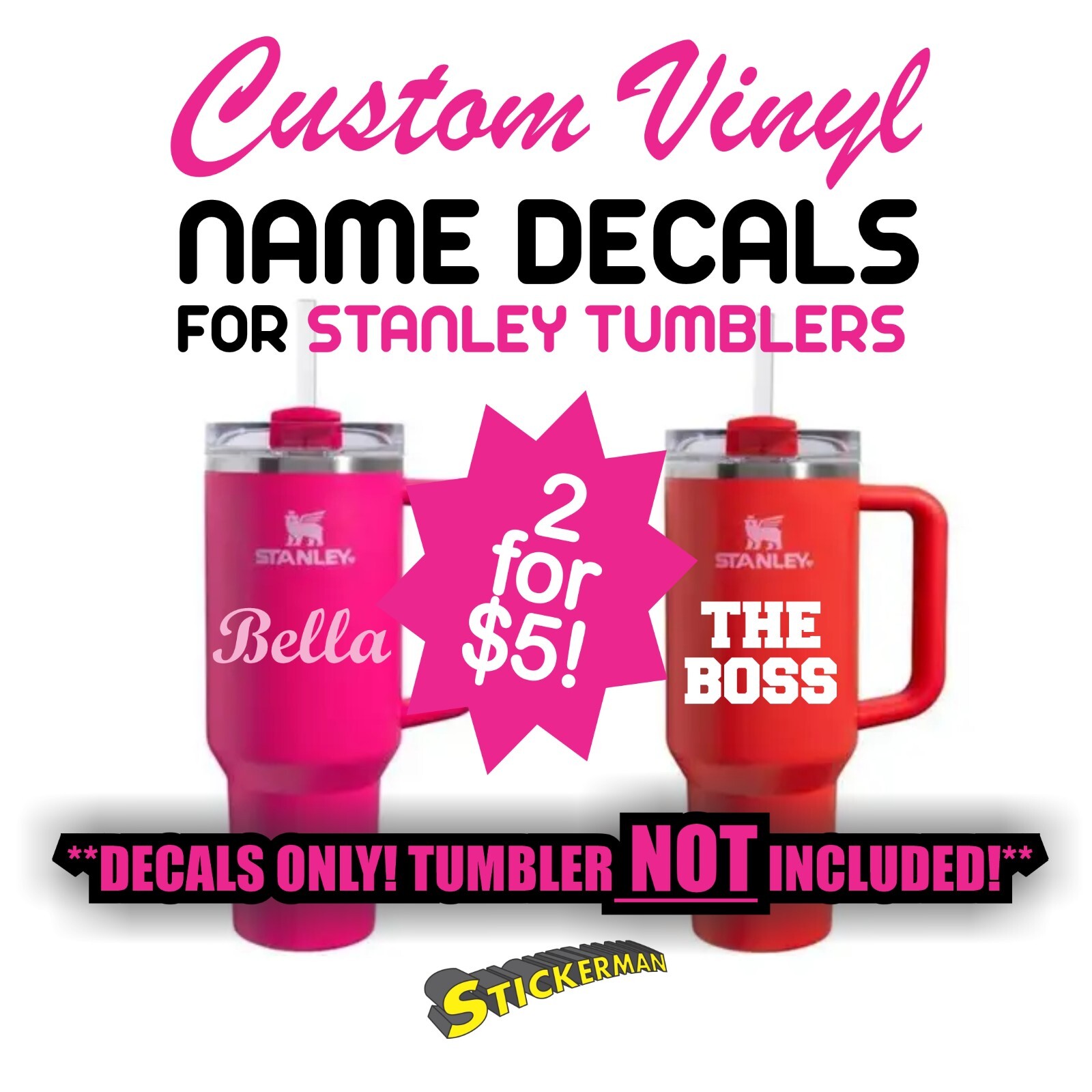 Custom Vinyl Lettering Name Decal Sticker for Stanley Yeti RTIC or Any Tumbler