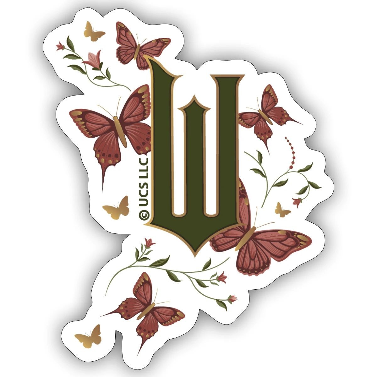 Wicked Design With Vines And Butterflies Sticker, max. 4 x 4"
