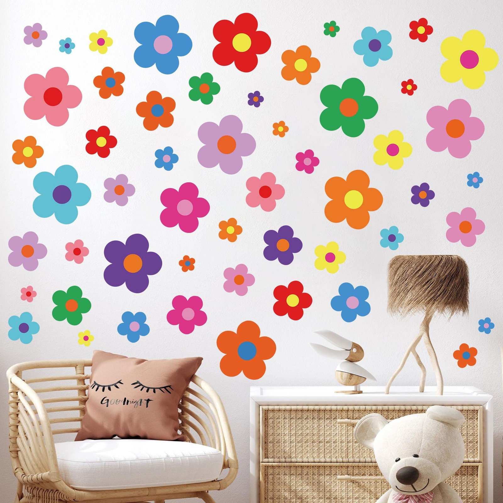 12 Sheets Flower Wall Decals Cute Colorful Floral Wall Stickers Vinyl Peel an…