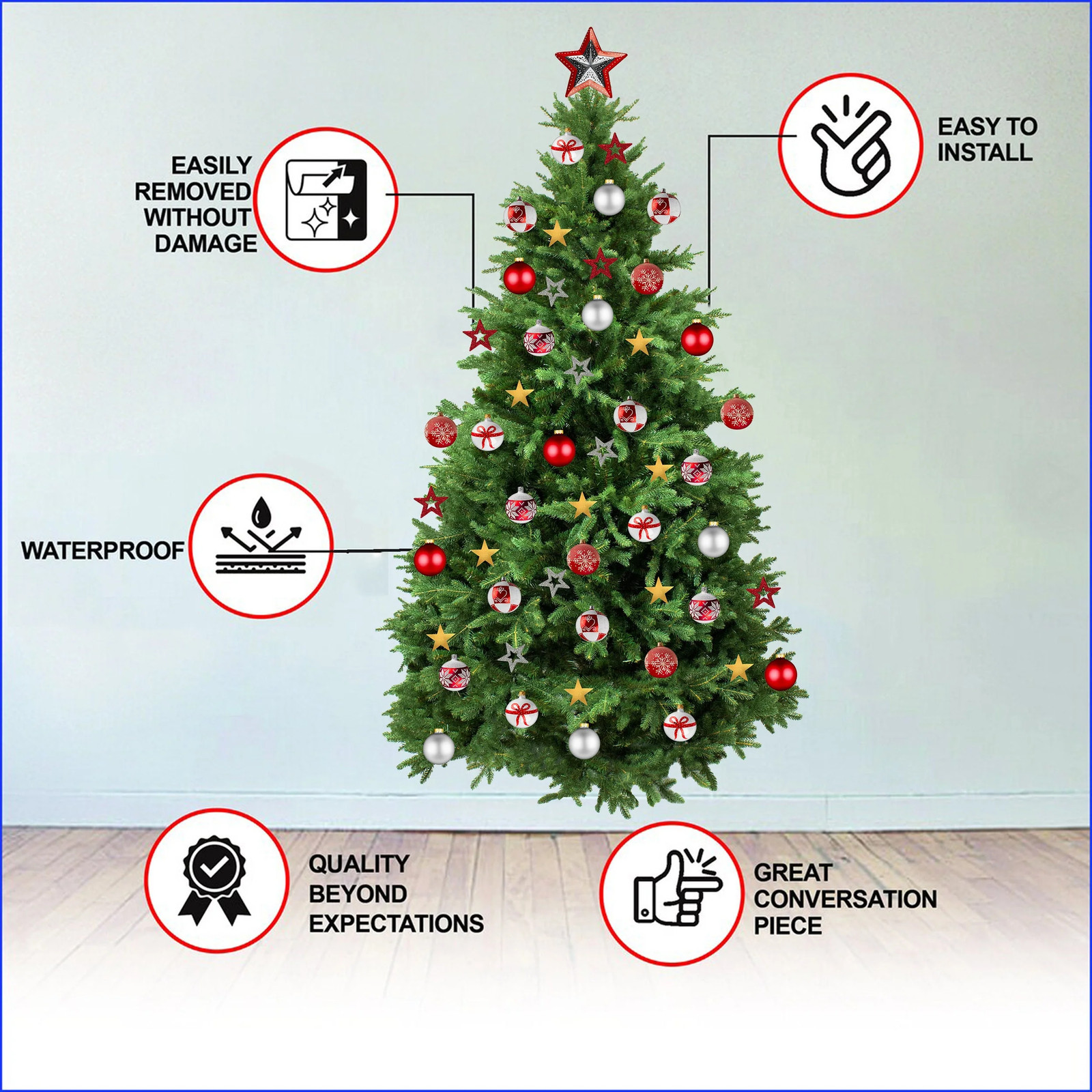 Christmas Tree Wall Vinyl Decal – Large Pine Ornaments Sticker Decoration For