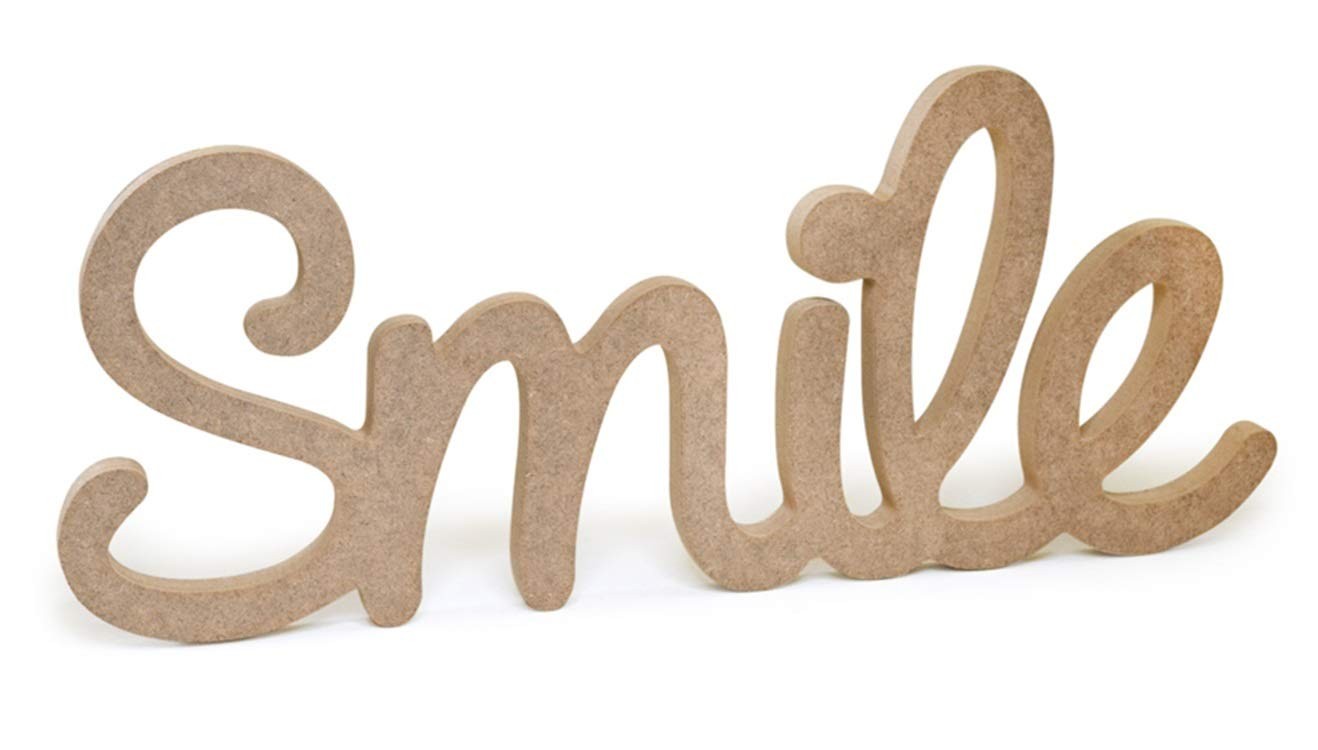"Smile" Wood Word Decor Unfinished Letters Hanging Sign – 12 x 4.5 Inches