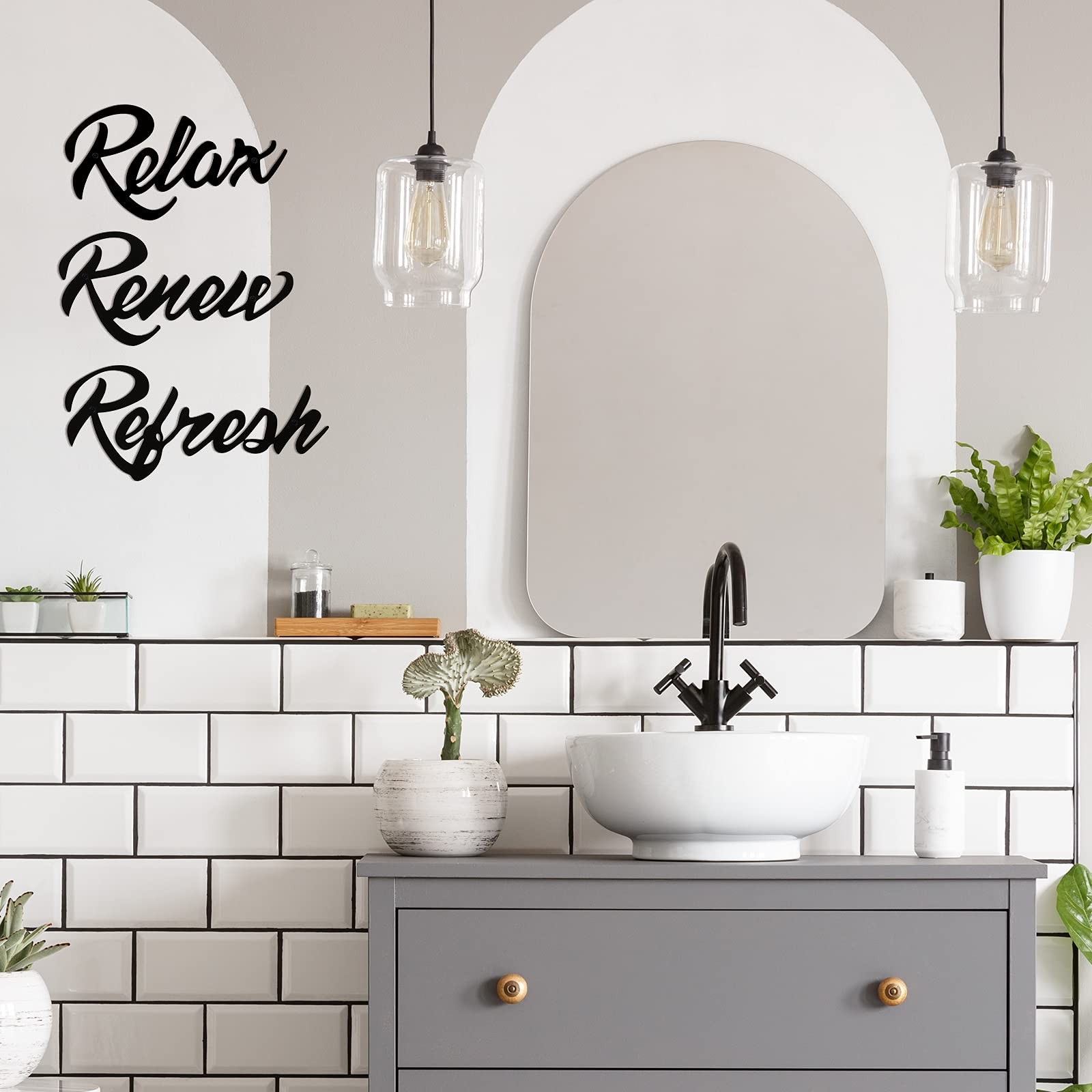 Hotop 3 Pcs Bathroom Wall Decor 23.5 x 12 cm, 30 x 13 25 x 12 Black