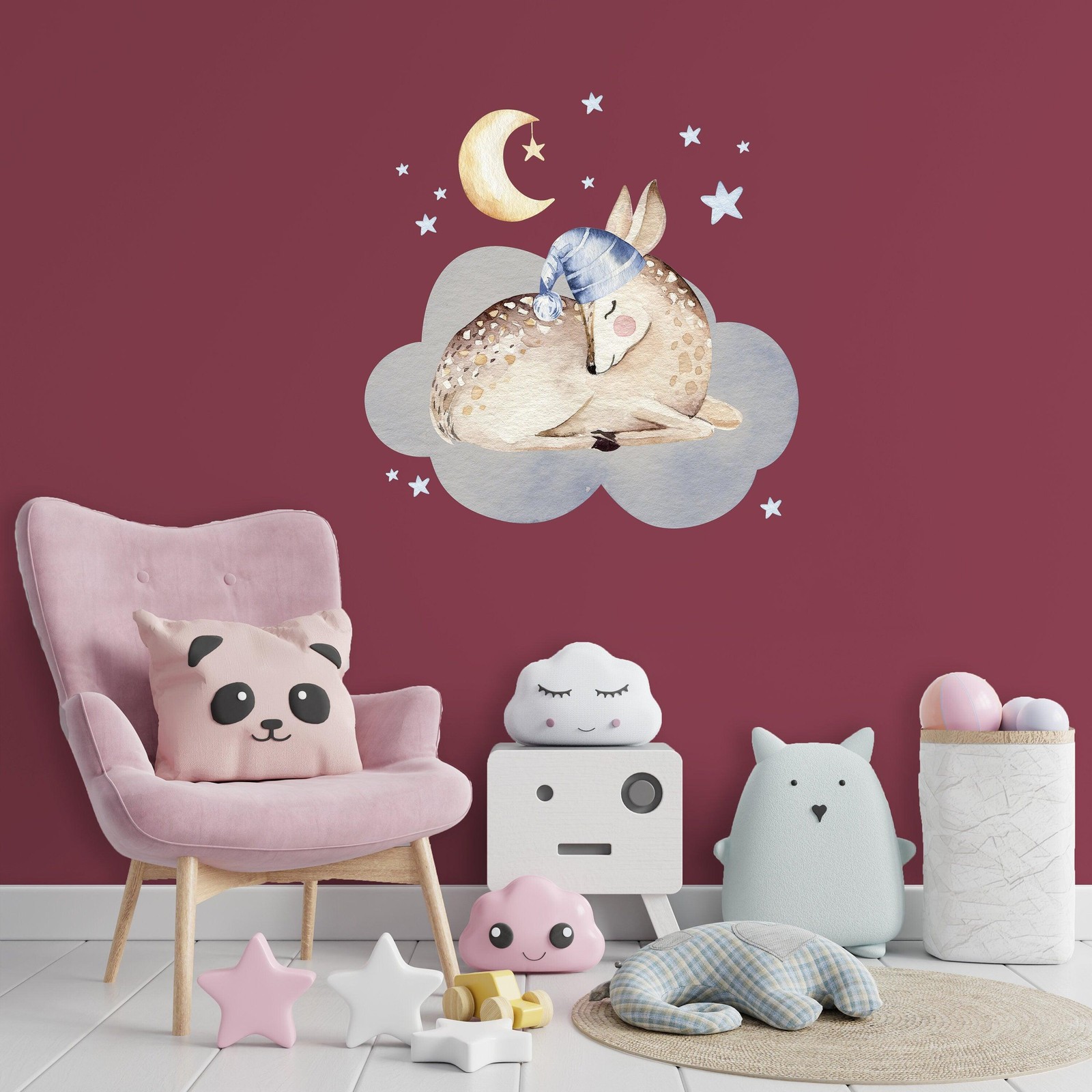 Baby Nursery Wall Decor Sticker – Cloud Moon Star Dream Decoration Animal Decal