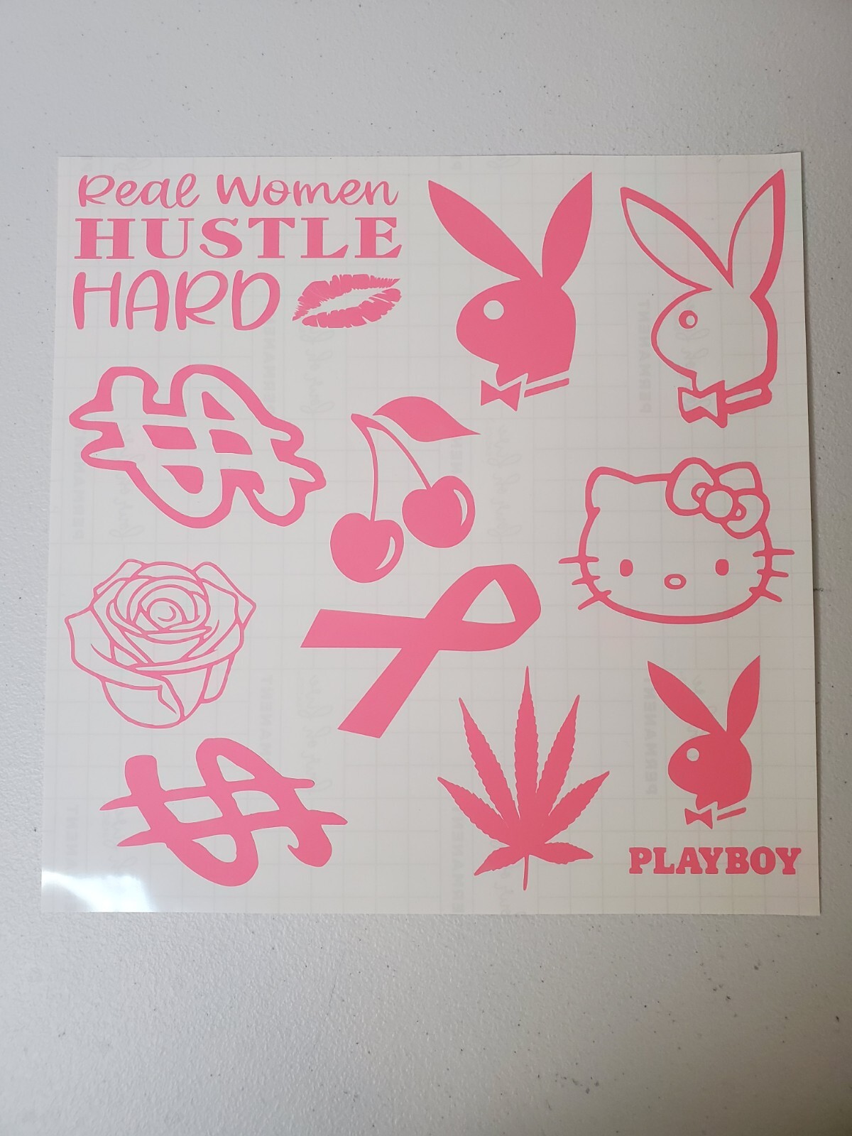 Glow In The Dark Pink Vinyl Decals Womens Mixed Lot Lit Studio Decor Full Sheet
