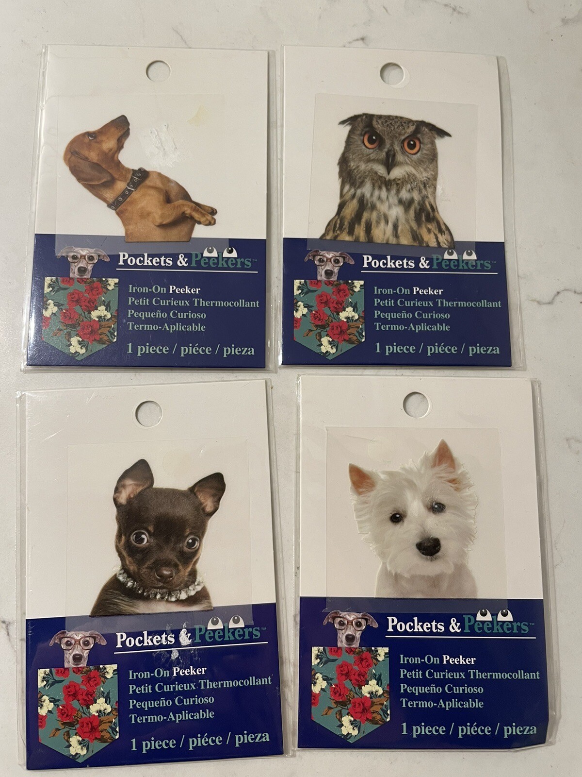 Pocket & Peelers Iron-on Decals For Over The Pocket Quirky DIY Tshirt Dogs Owl