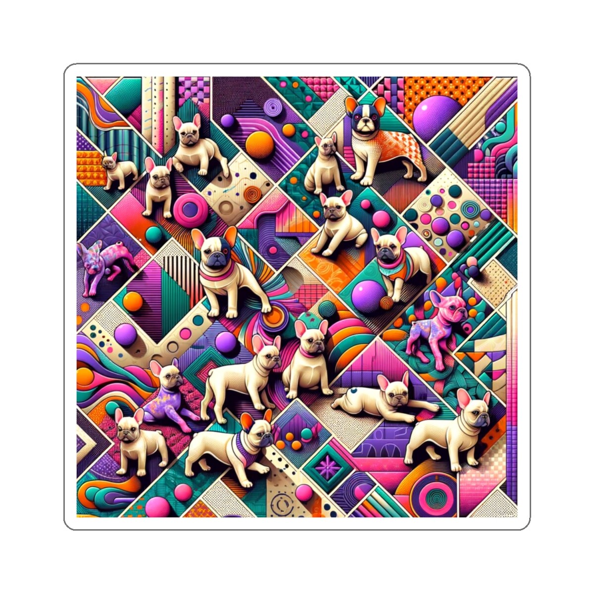 Sticker Digital Prints French Bulldog Abstract Art 2×2 3×3 4×4 6×6
